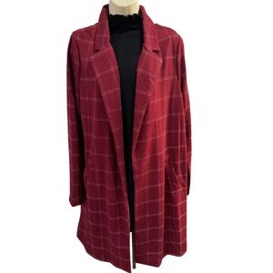 Melloday Maroon and Cream Cardigan Jacket Pockets Women’s Size XL